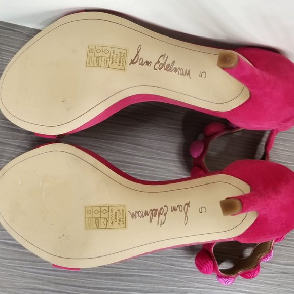 Sam Edelman Addison Pom Pom Heel Pump, Pink Leather, Womens Size 5 M / 35 - Picture 9 of 12